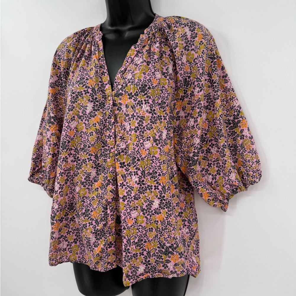 APIECE APART Floral Balloon Sleeve Blouse in Pink Multi | Size 2